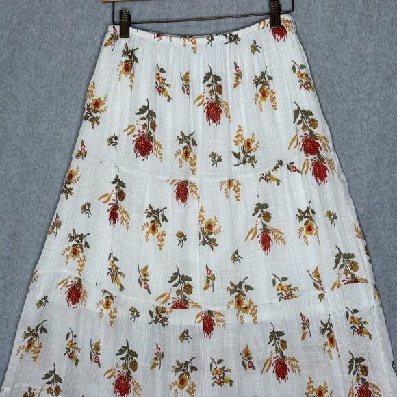 J Gee Fall Floral Tiered Maxi Skirt Sz M Cream Fairy Boho Coquette Festival - Picture 4 of 16